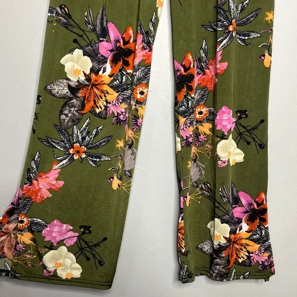 Lildy Slit Accent Trousers Floral Flowy Boho Festival Gypsy Palazzo Pants DD - Picture 3 of 7